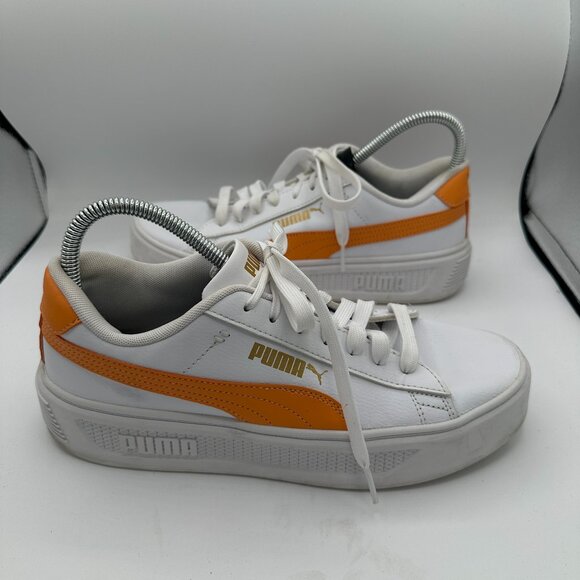 Puma Women's Smash V3 Platform Sneakers White/Orange Size 10 - Picture 1 of 8